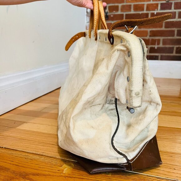 Vintage Large Klein 5102-24 Heavy Duty Canvas 24" Tool Bag Leather Handles - Picture 4 of 16